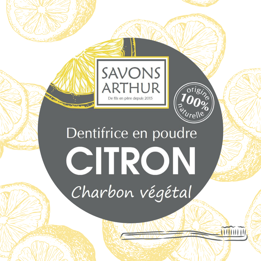 Étiquette vrac de dentifrice en poudre charbon et citron