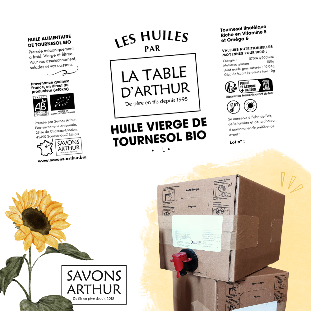 Étiquette huile de tournesol bio et locale Savons Arthur