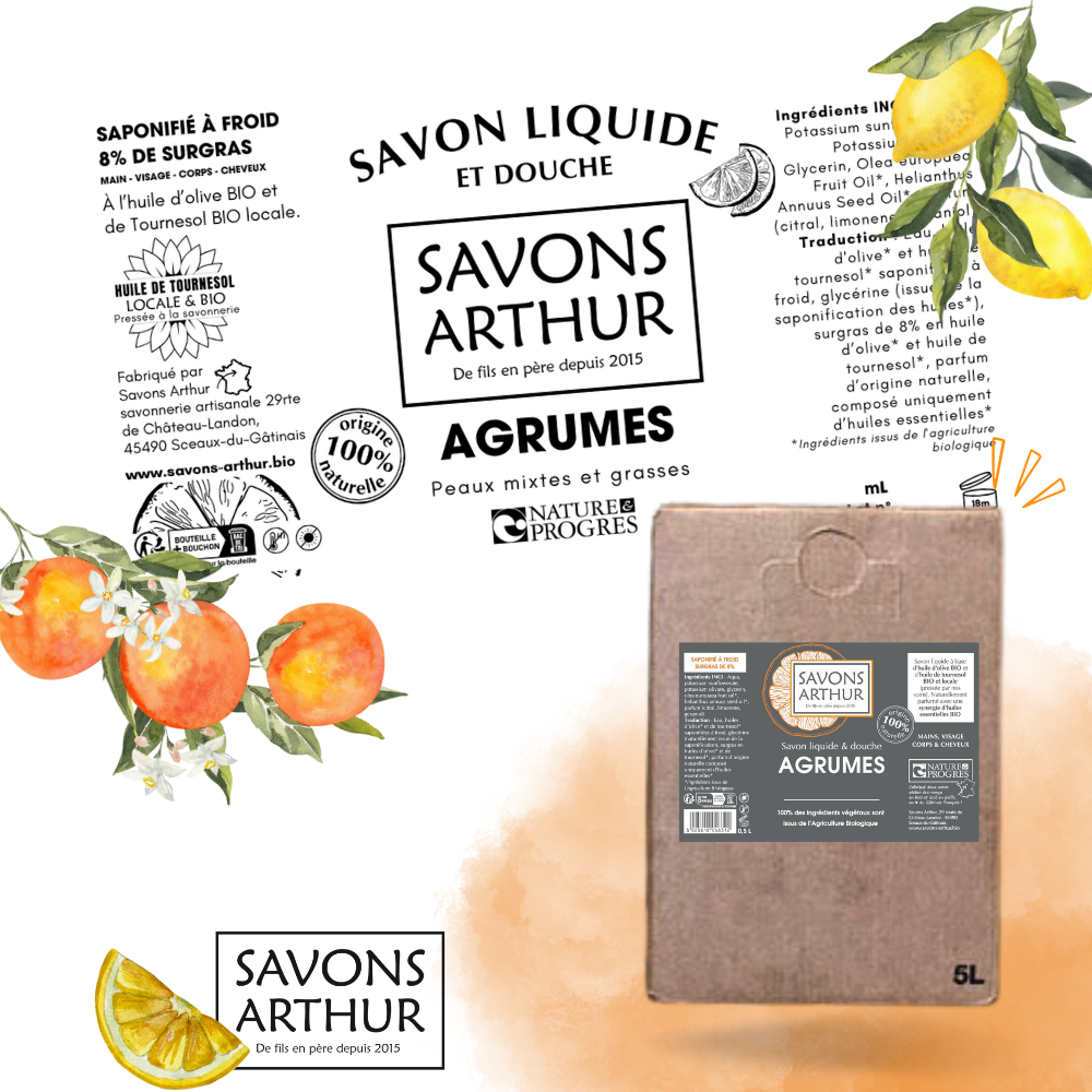 Étiquette savon liquide à froid. Peaux mixtes et grasses