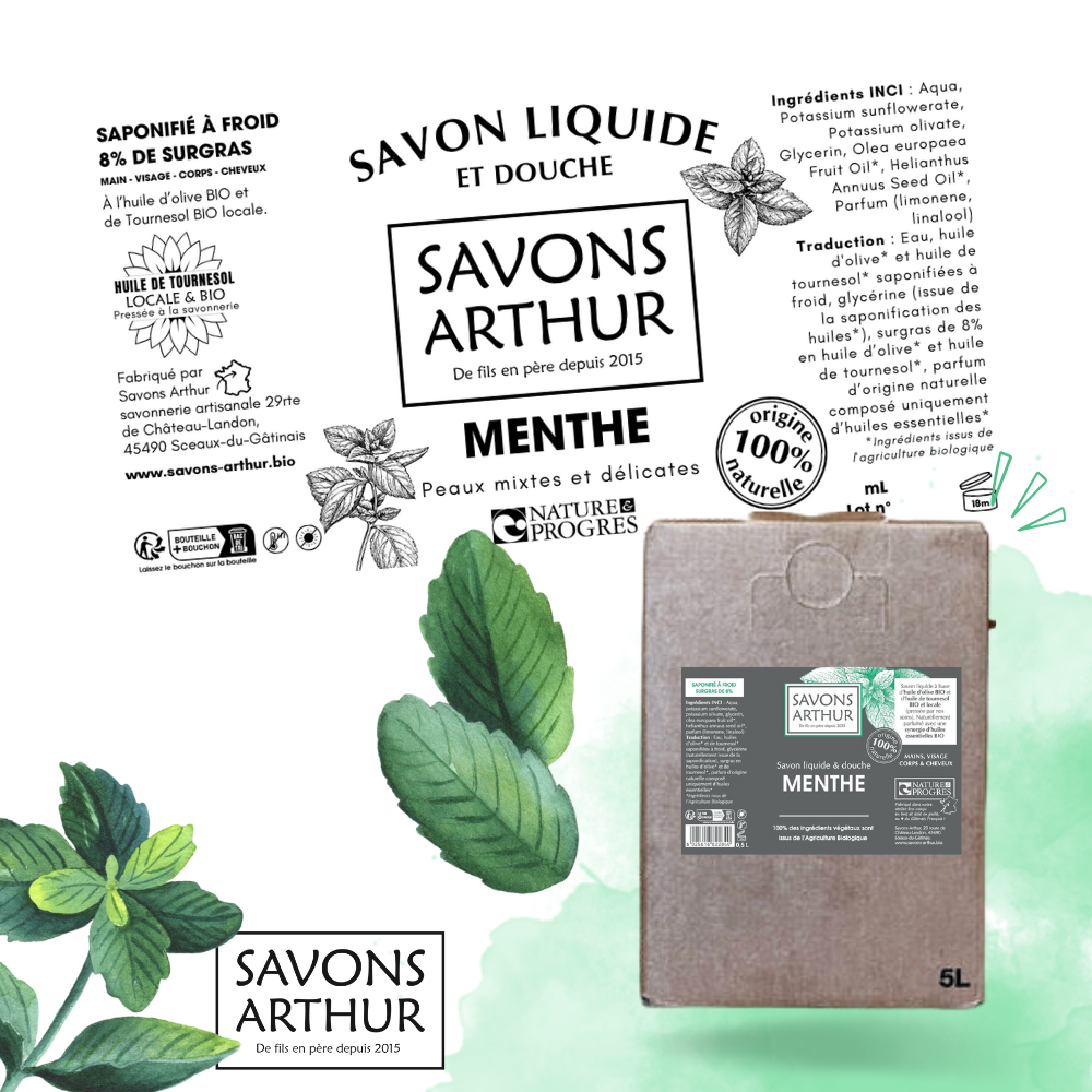 Étiquette savon liquide à froid. Peaux mixtes et délicates