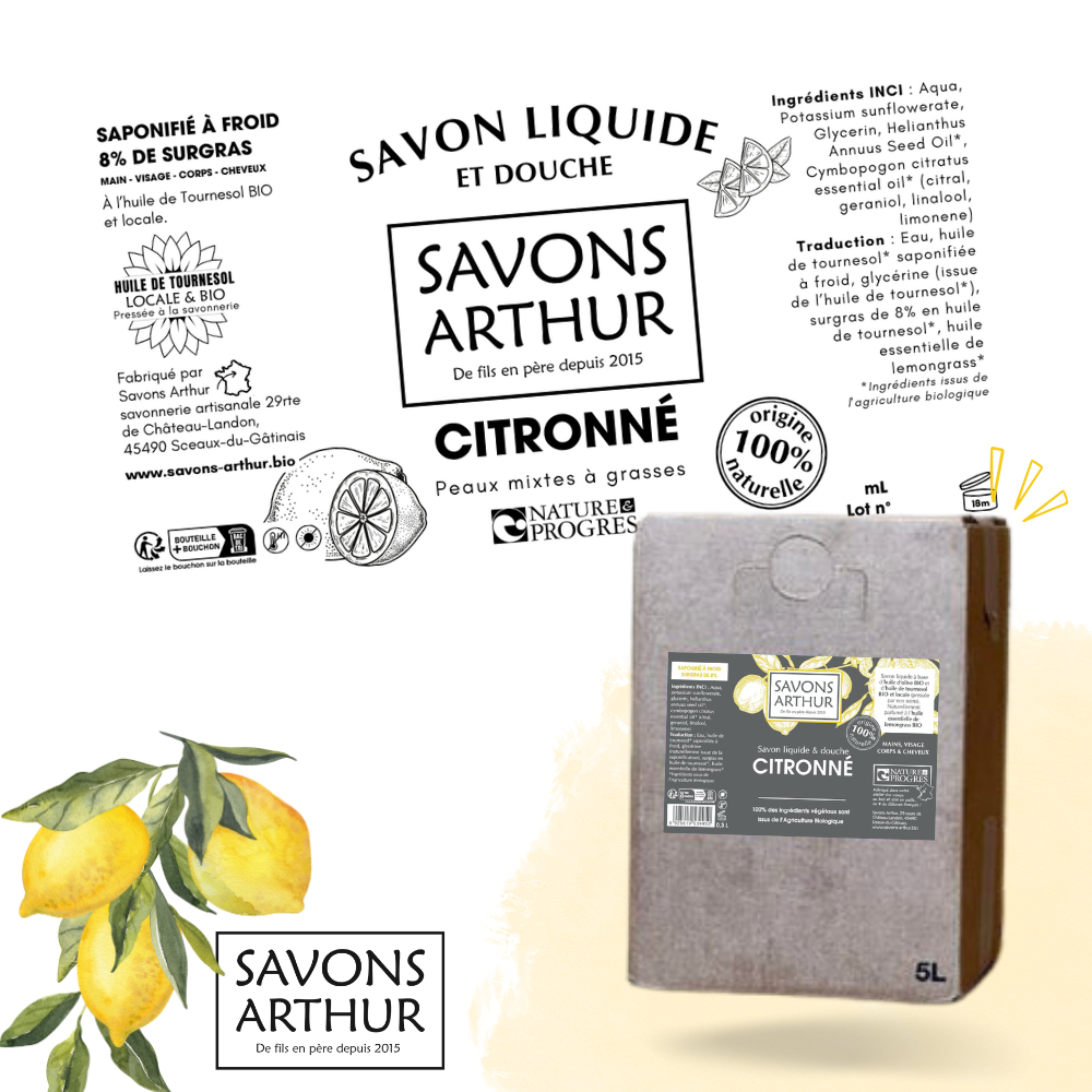 Étiquette savon liquide à froid. Peaux mixtes et grasses
